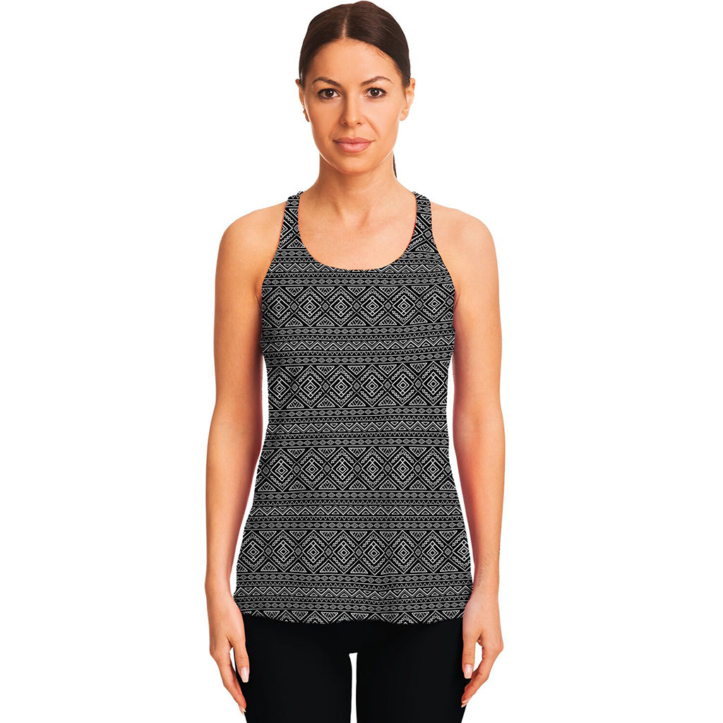 Black And White Navajo Tribal Print Women's Racerback Tank Top
