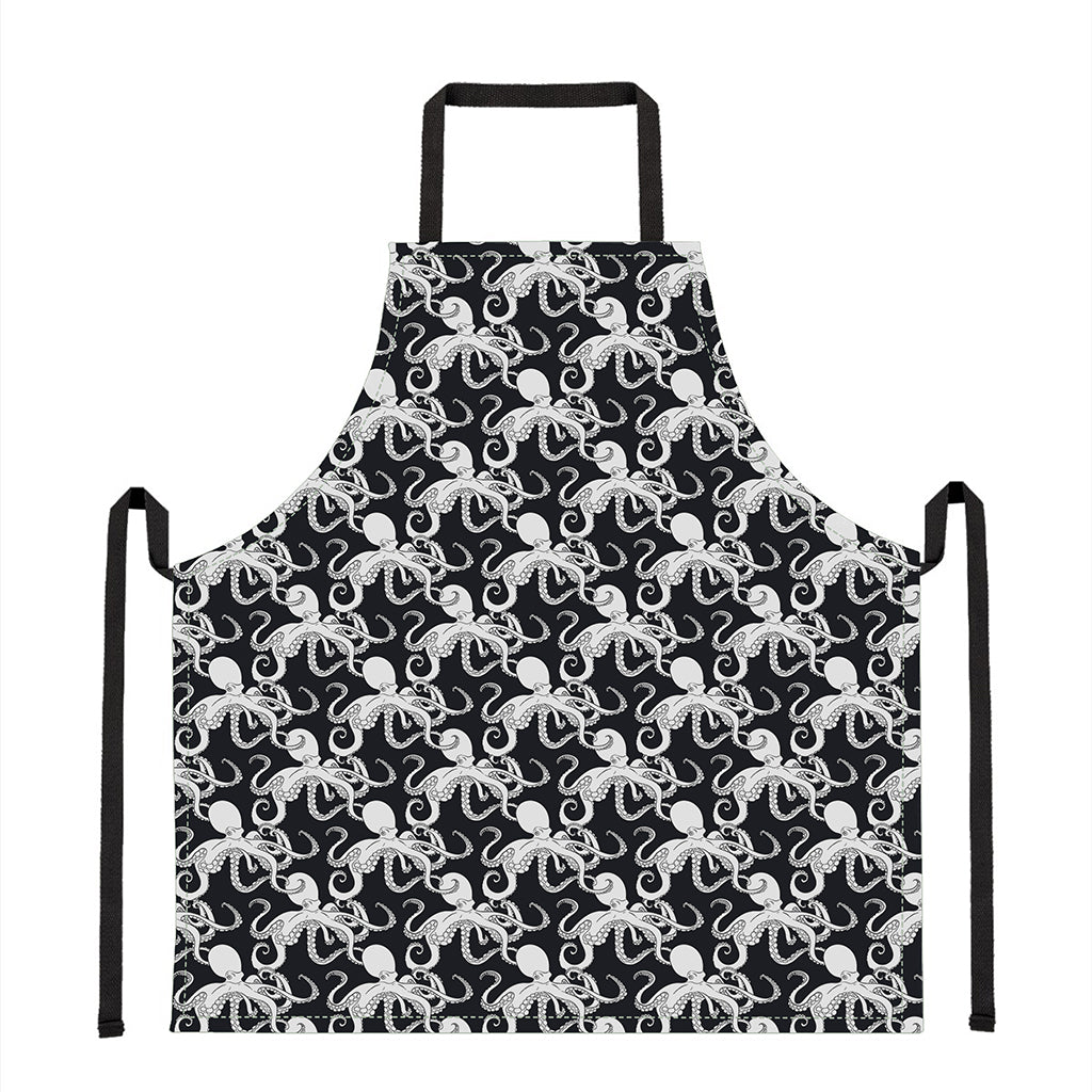 Black And White Octopus Pattern Print Apron