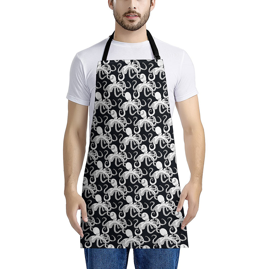 Black And White Octopus Pattern Print Apron