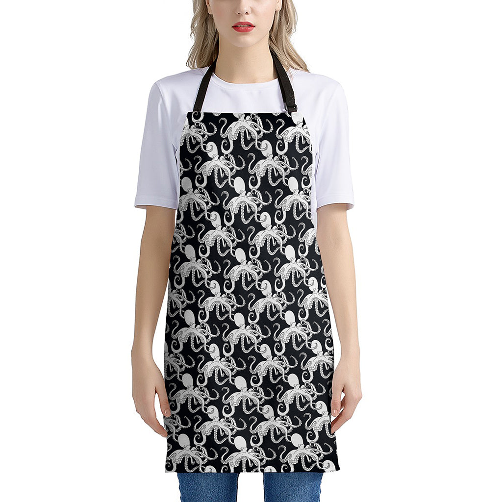 Black And White Octopus Pattern Print Apron