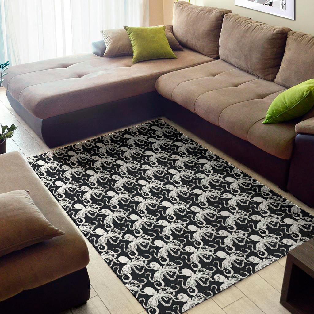 Black And White Octopus Pattern Print Area Rug