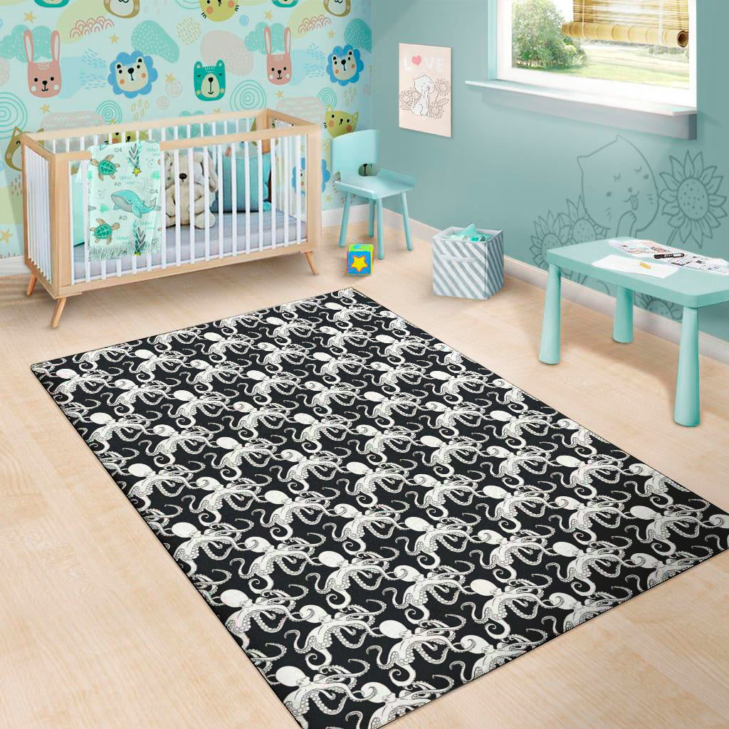 Black And White Octopus Pattern Print Area Rug