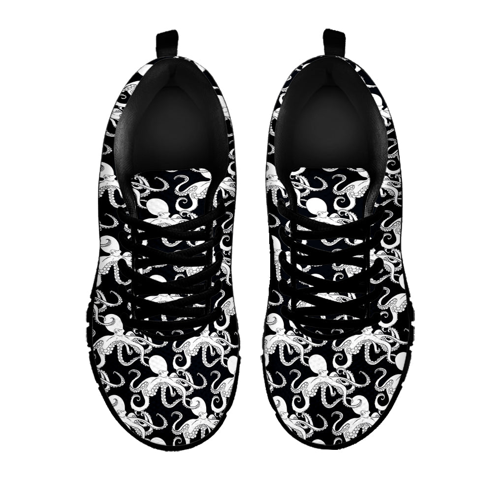 Black And White Octopus Pattern Print Black Sneakers