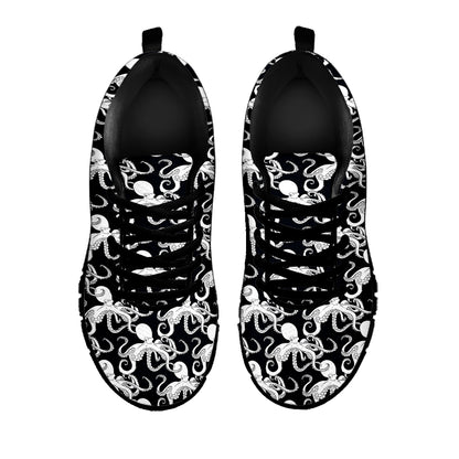 Black And White Octopus Pattern Print Black Sneakers