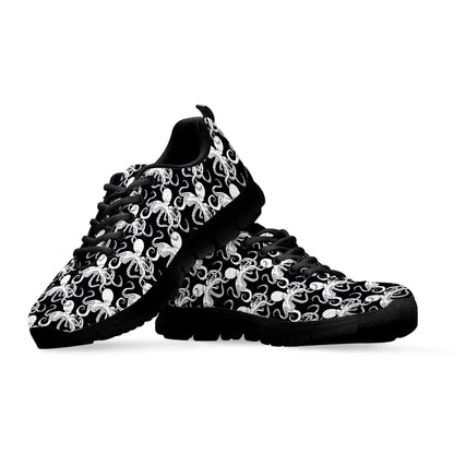 Black And White Octopus Pattern Print Black Sneakers