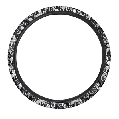 Black And White Octopus Pattern Print Car Steering Wheel Cover