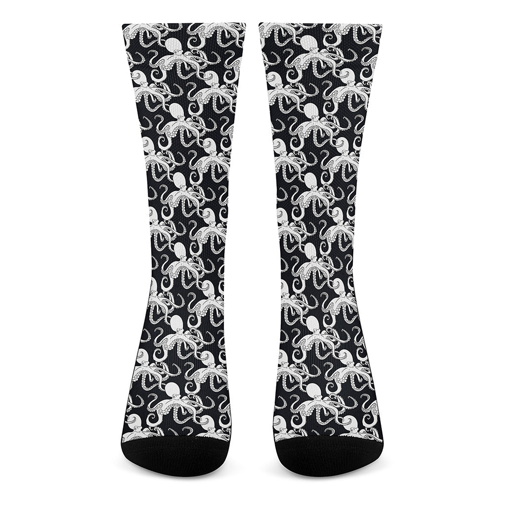 Black And White Octopus Pattern Print Crew Socks