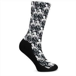 Black And White Octopus Pattern Print Crew Socks