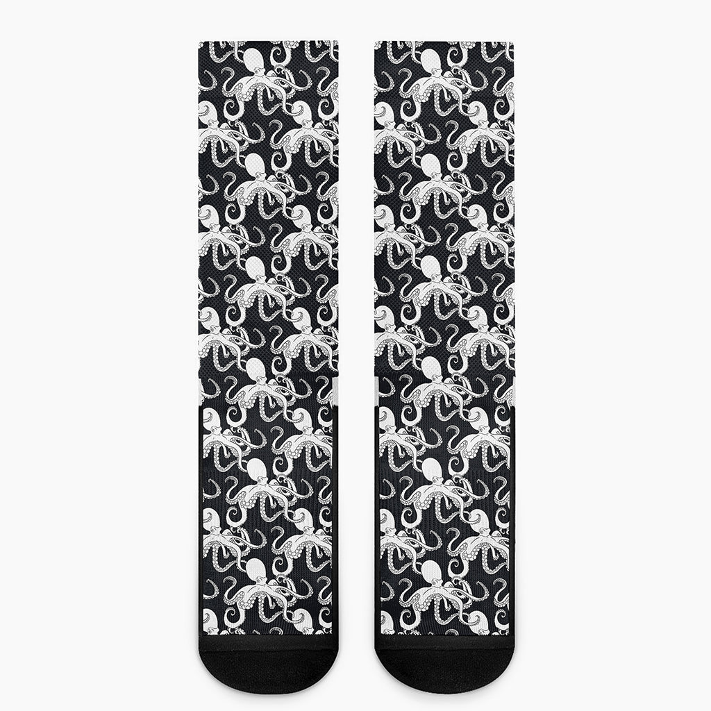 Black And White Octopus Pattern Print Crew Socks