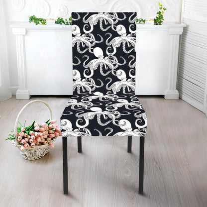 Black And White Octopus Pattern Print Dining Chair Slipcover