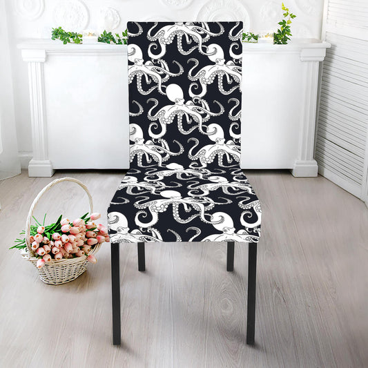 Black And White Octopus Pattern Print Dining Chair Slipcover