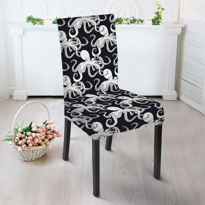 Black And White Octopus Pattern Print Dining Chair Slipcover