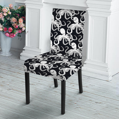 Black And White Octopus Pattern Print Dining Chair Slipcover