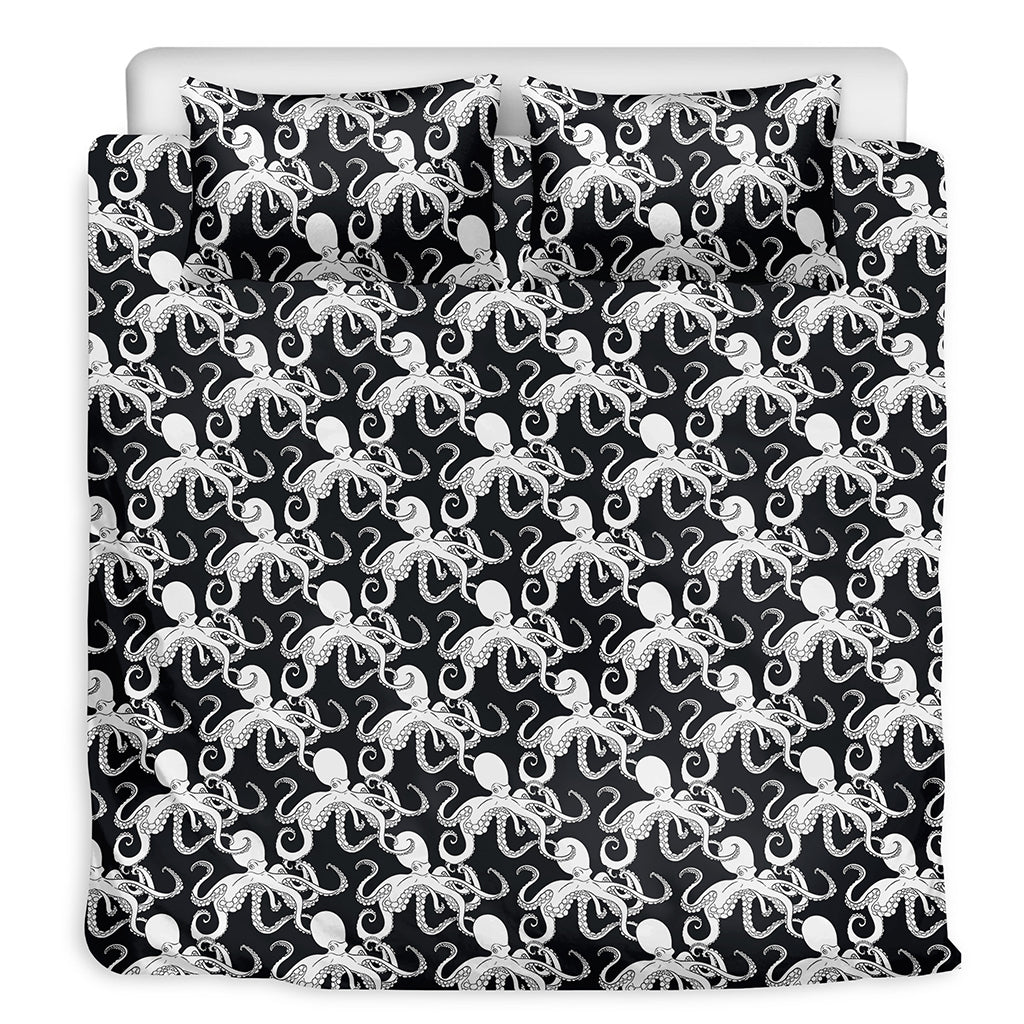Black And White Octopus Pattern Print Duvet Cover Bedding Set
