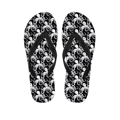 Black And White Octopus Pattern Print Flip Flops