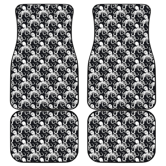 Black And White Octopus Pattern Print Front and Back Car Floor Mats