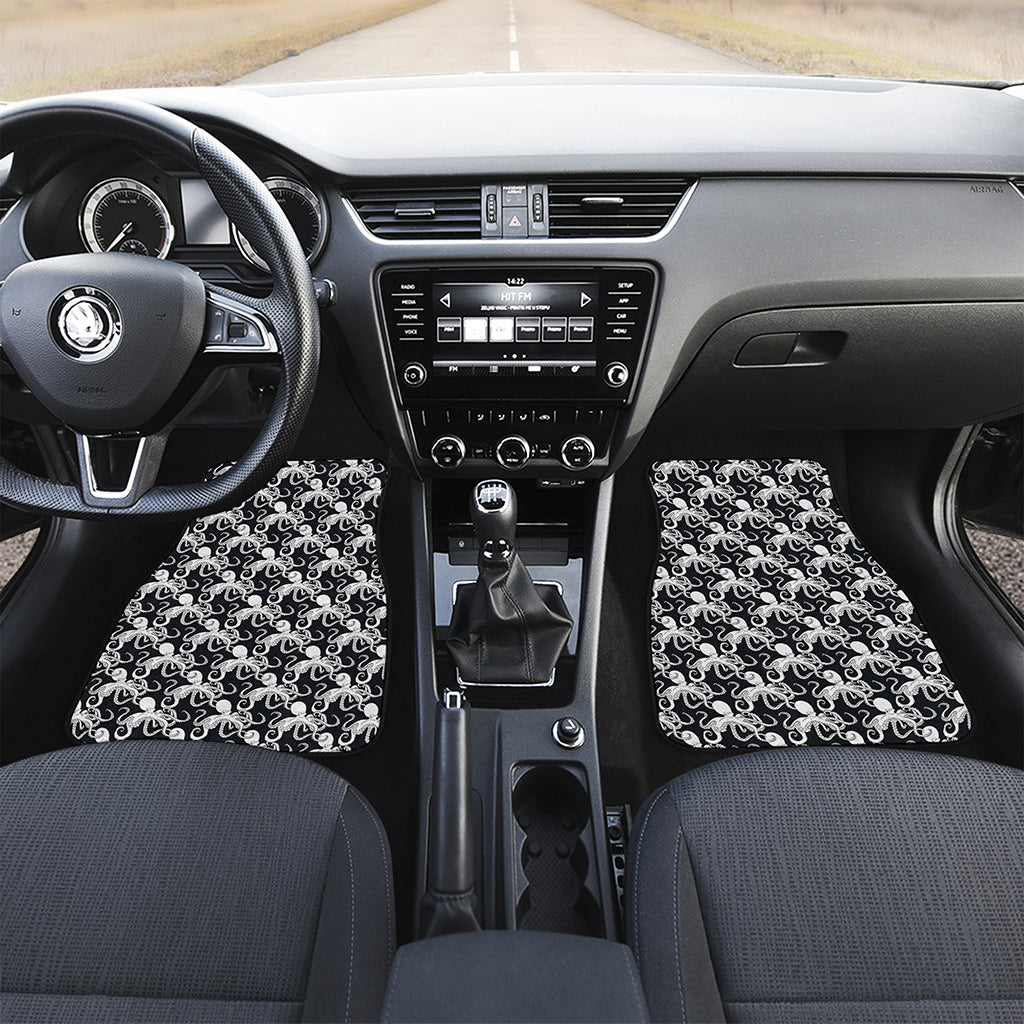 Black And White Octopus Pattern Print Front and Back Car Floor Mats