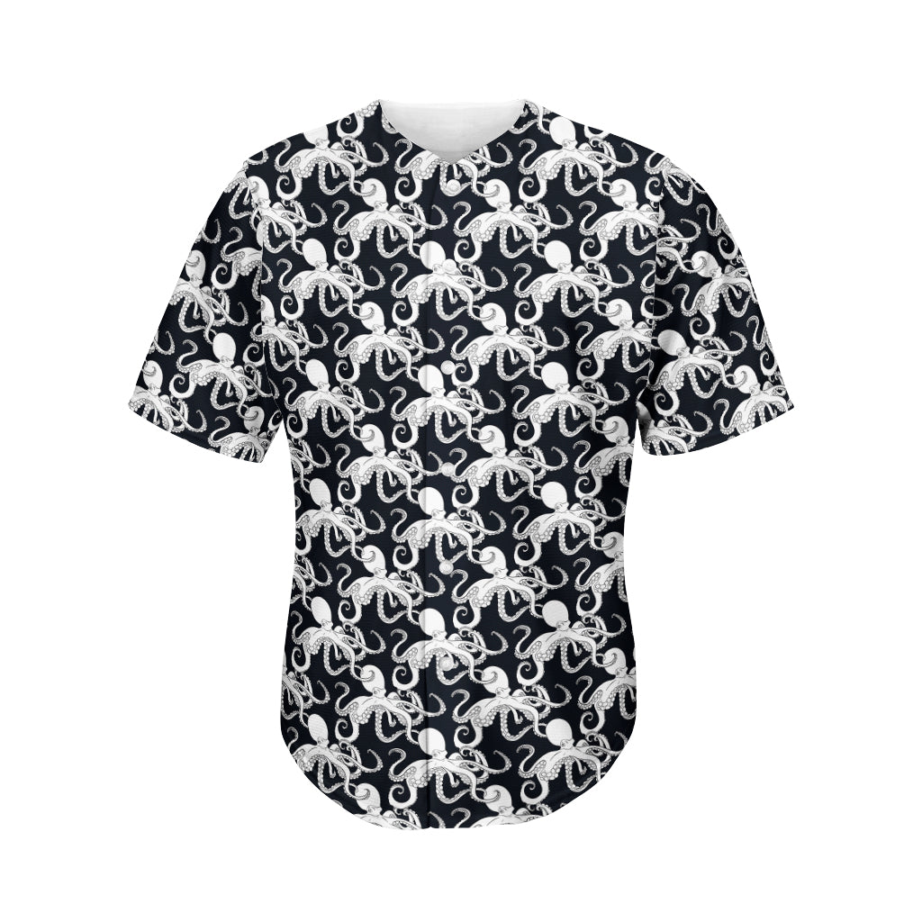 Black And White Octopus Pattern Print Men's Baseball Jersey