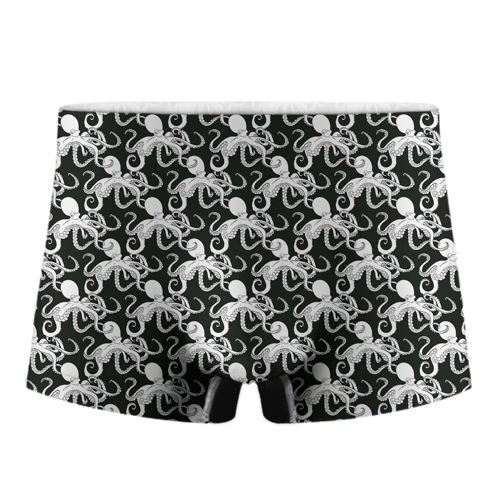 Black And White Octopus Pattern Print Men's Boxer Briefs