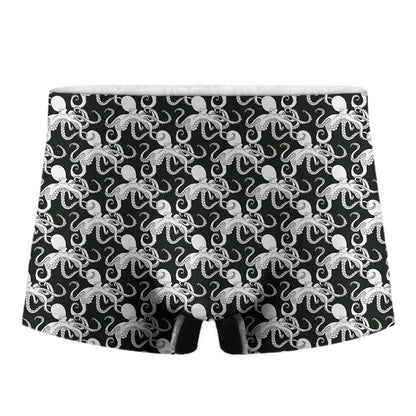 Black And White Octopus Pattern Print Men's Boxer Briefs