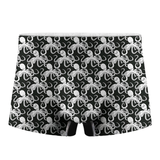 Black And White Octopus Pattern Print Men's Boxer Briefs
