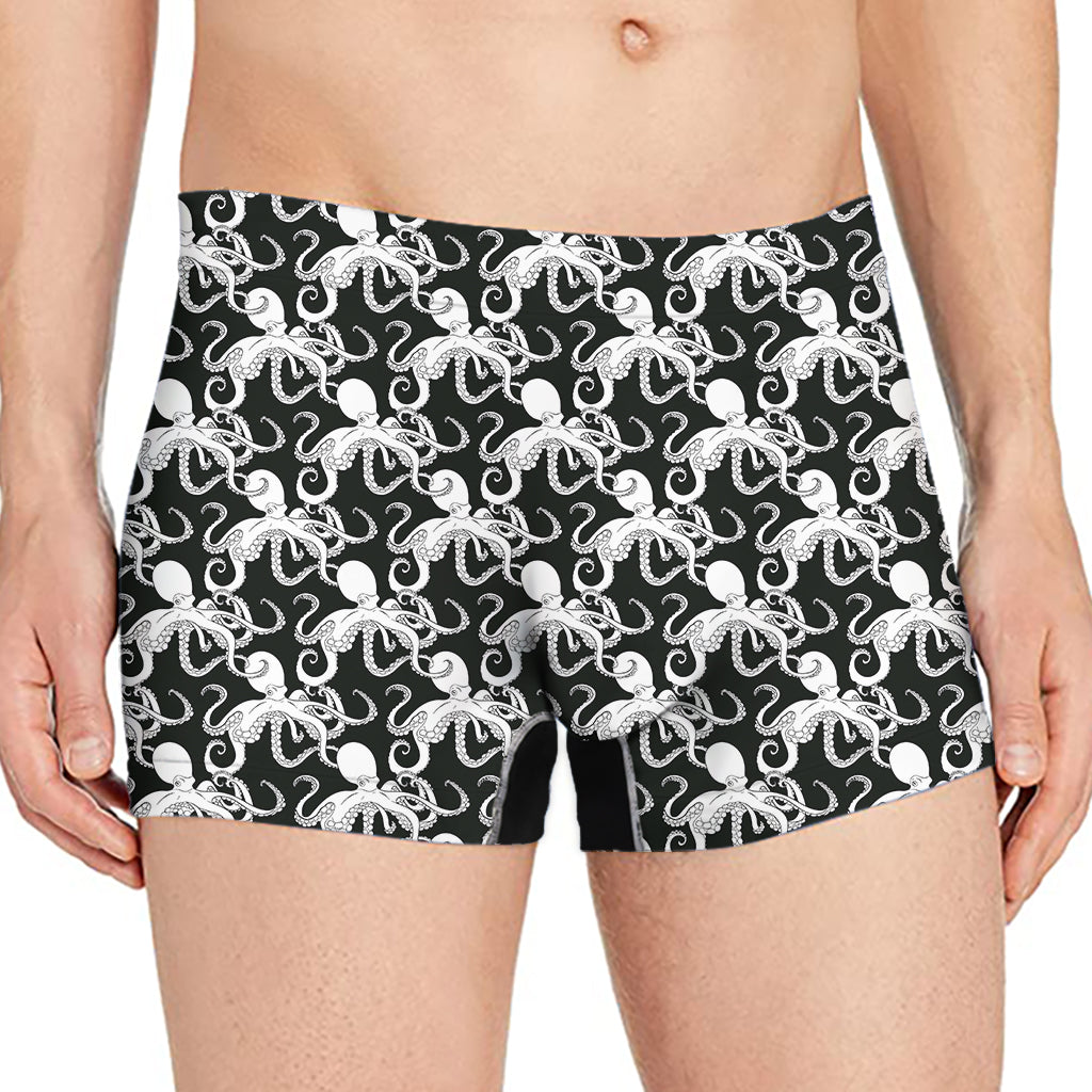 Black And White Octopus Pattern Print Men's Boxer Briefs