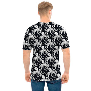 Black And White Octopus Pattern Print Men's T-Shirt