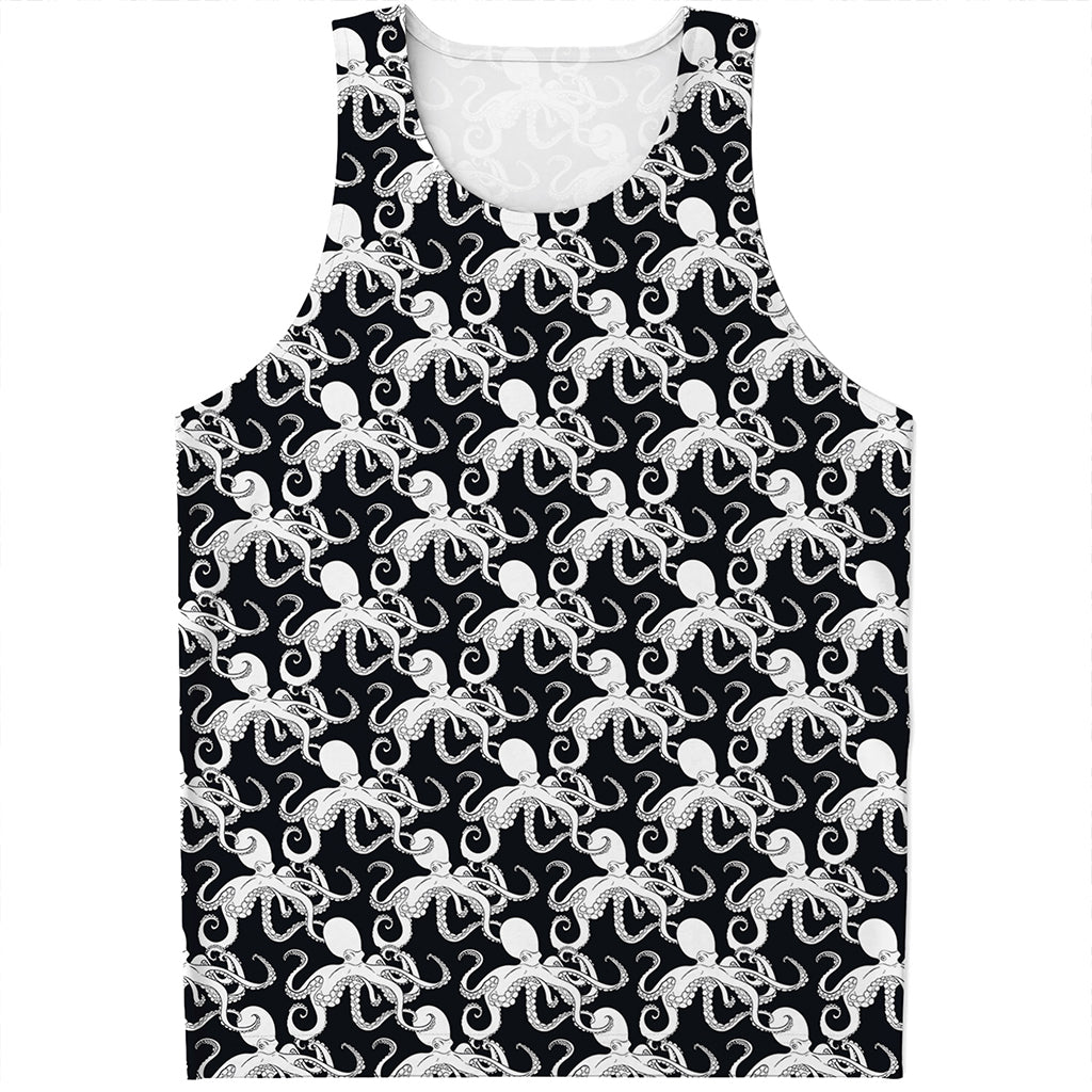 Black And White Octopus Pattern Print Men's Tank Top