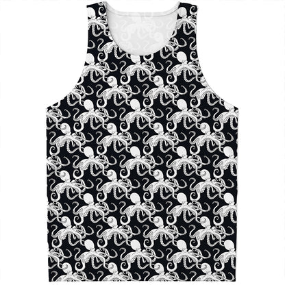 Black And White Octopus Pattern Print Men's Tank Top