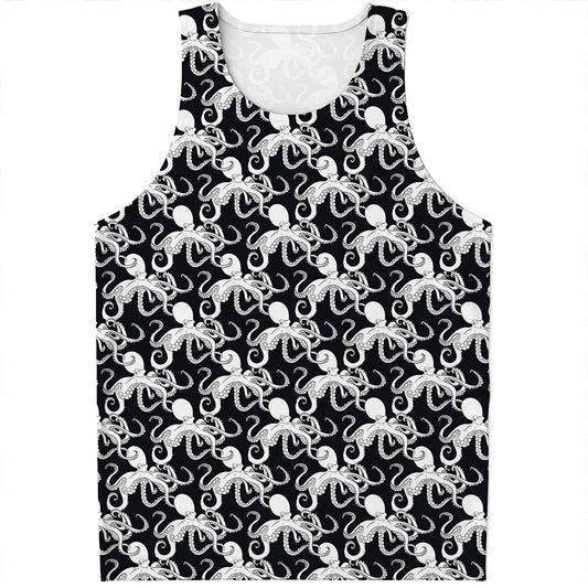 Black And White Octopus Pattern Print Men's Tank Top