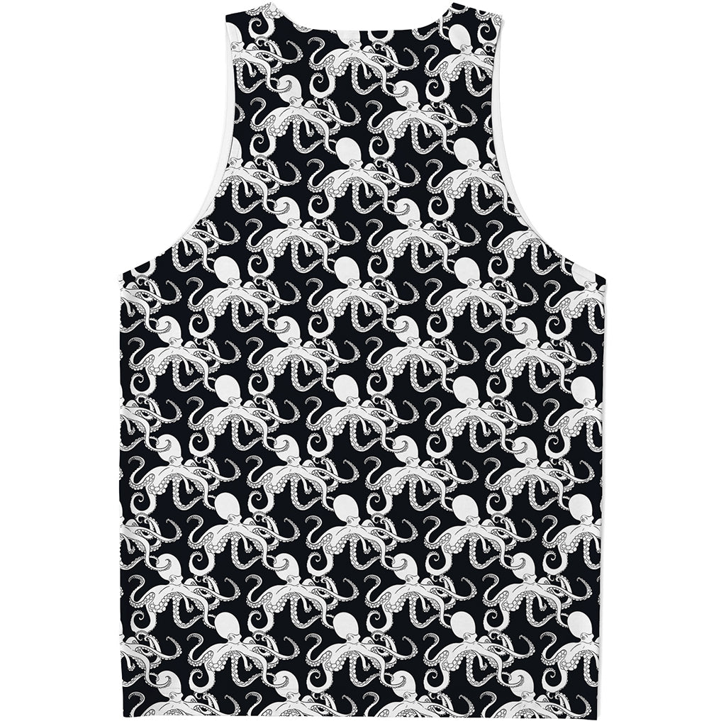 Black And White Octopus Pattern Print Men's Tank Top