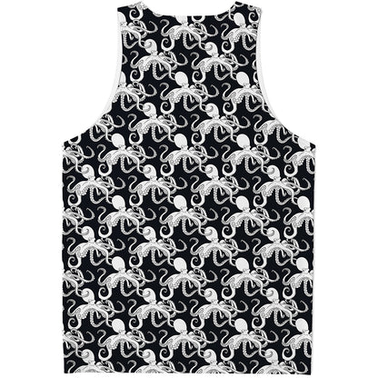 Black And White Octopus Pattern Print Men's Tank Top