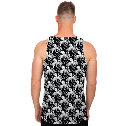 Black And White Octopus Pattern Print Men's Tank Top