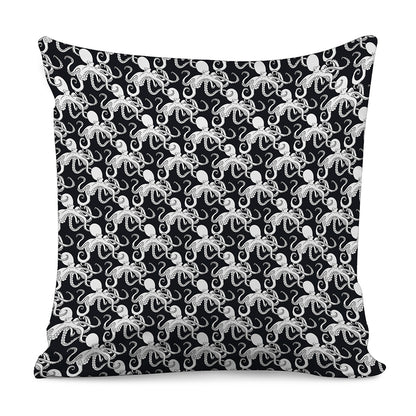 Black And White Octopus Pattern Print Pillow Cover
