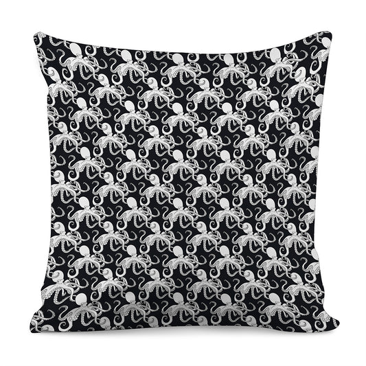 Black And White Octopus Pattern Print Pillow Cover