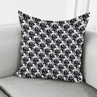Black And White Octopus Pattern Print Pillow Cover