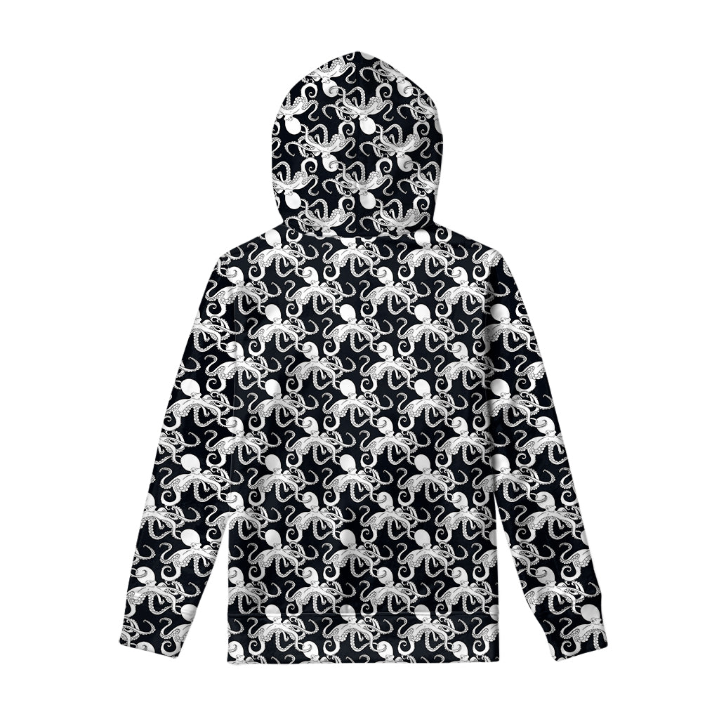 Black And White Octopus Pattern Print Pullover Hoodie