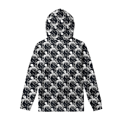 Black And White Octopus Pattern Print Pullover Hoodie