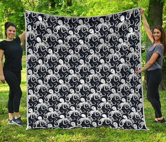 Black And White Octopus Pattern Print Quilt