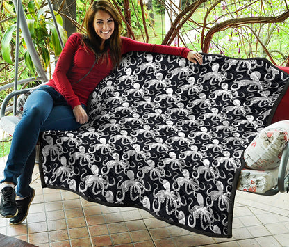 Black And White Octopus Pattern Print Quilt