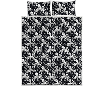 Black And White Octopus Pattern Print Quilt Bed Set