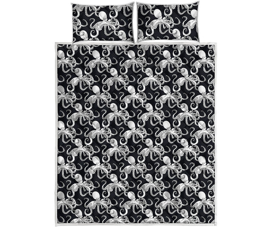 Black And White Octopus Pattern Print Quilt Bed Set