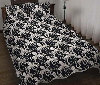 Black And White Octopus Pattern Print Quilt Bed Set