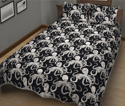 Black And White Octopus Pattern Print Quilt Bed Set