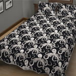 Black And White Octopus Pattern Print Quilt Bed Set