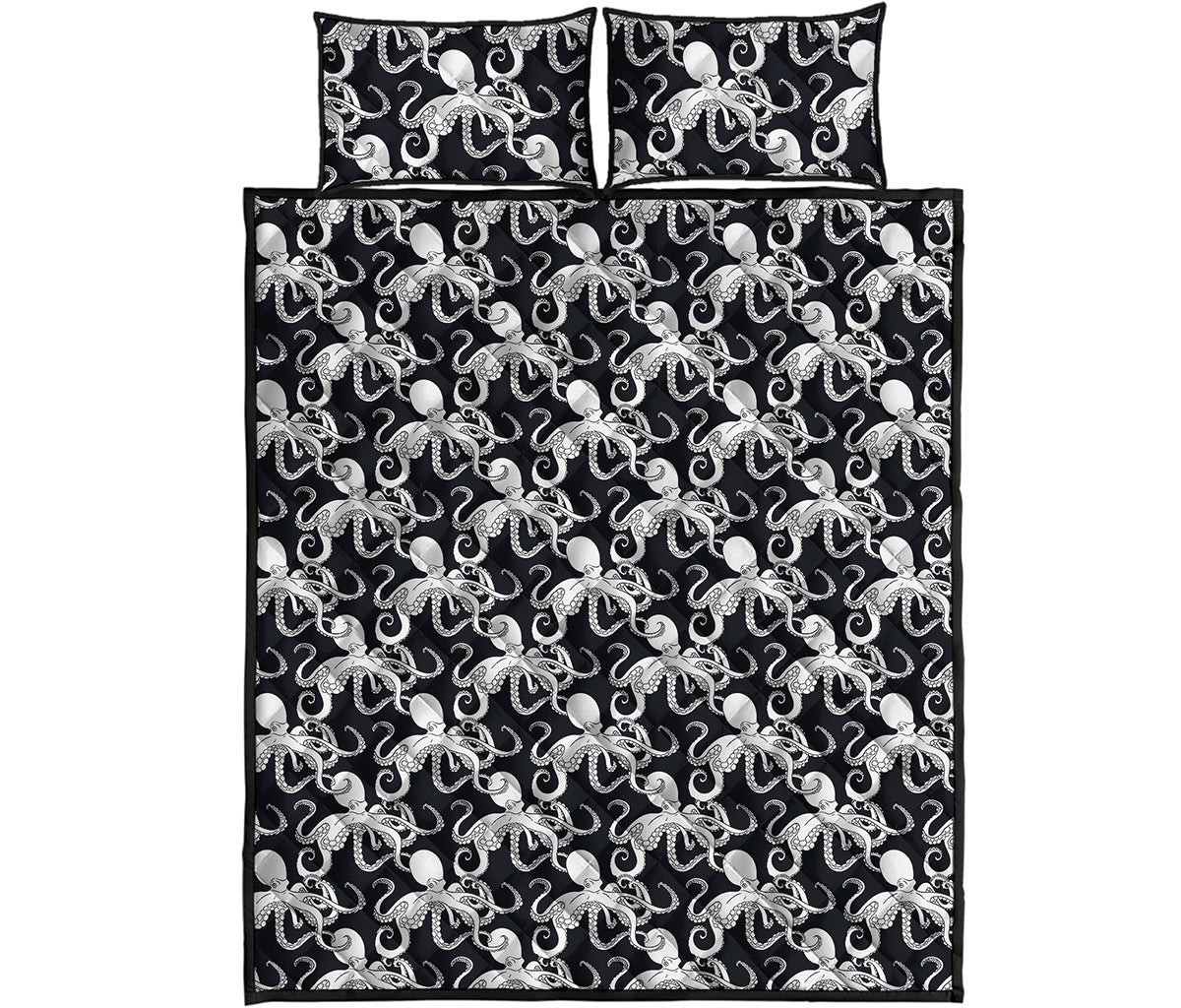 Black And White Octopus Pattern Print Quilt Bed Set