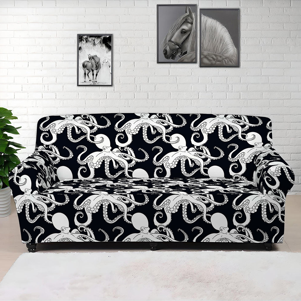 Black And White Octopus Pattern Print Sofa Cover