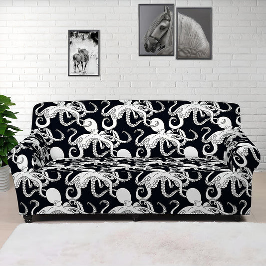 Black And White Octopus Pattern Print Sofa Cover