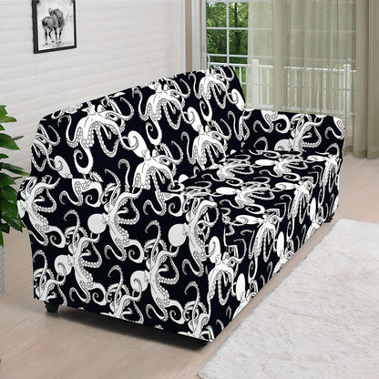 Black And White Octopus Pattern Print Sofa Cover