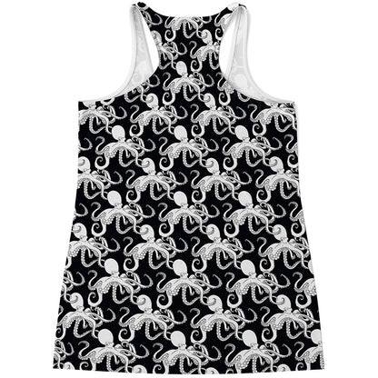 Black And White Octopus Pattern Print Women's Racerback Tank Top